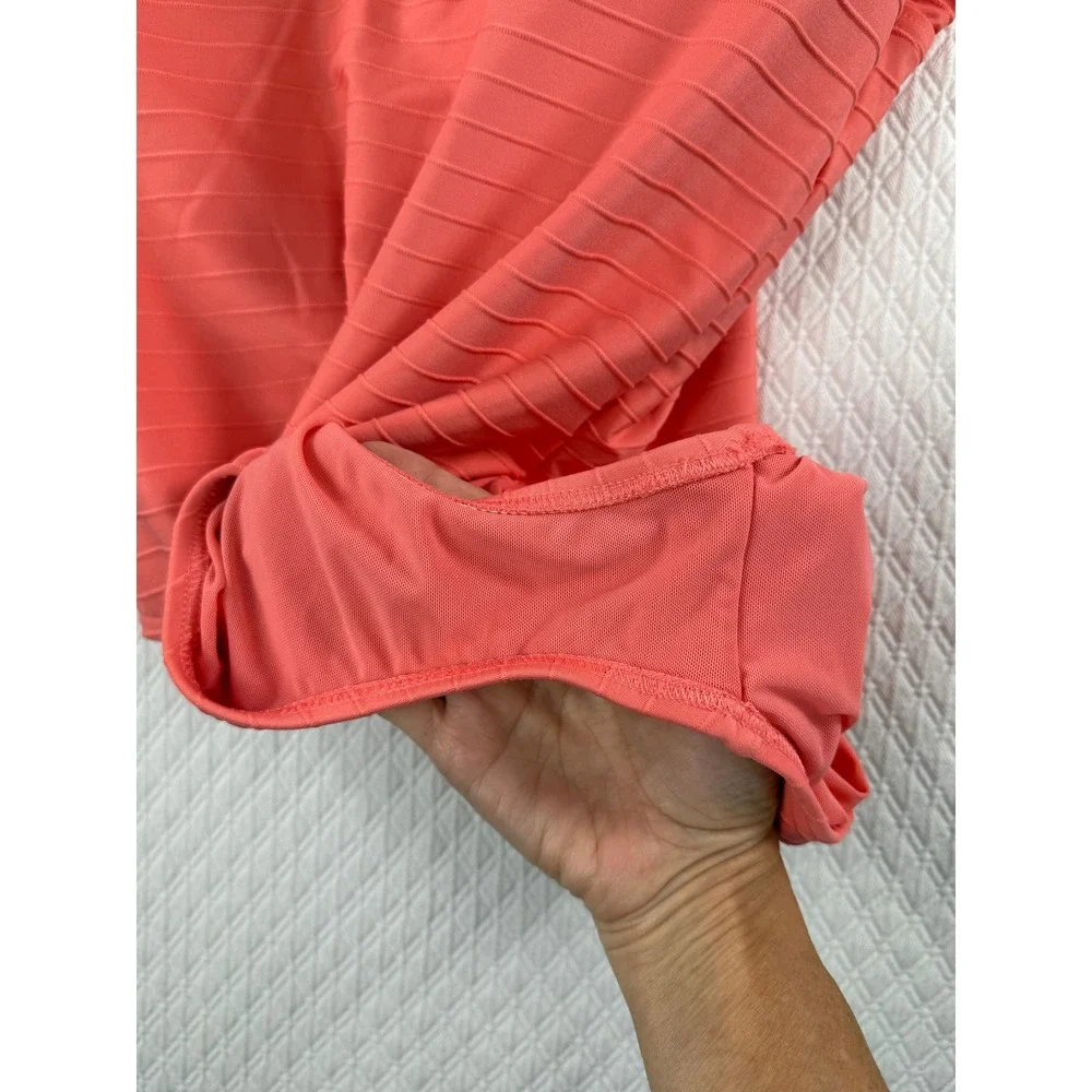 Lands End Womens XL 18 Coral Pink Ribbed Textured V-Neck One Piece Swimsuit
